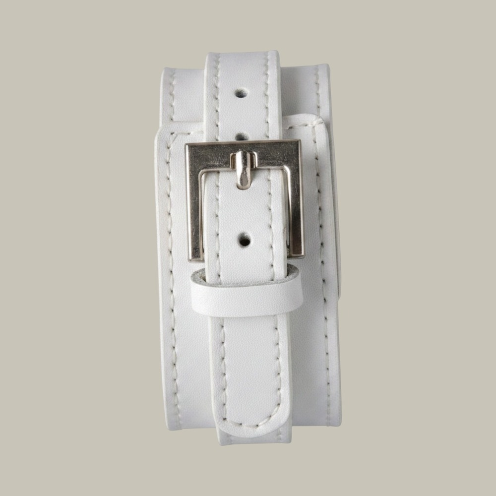 Unbranded Cuff Bracelet Men's OS White Faux Leather Buckle Wrap Wide Edgy